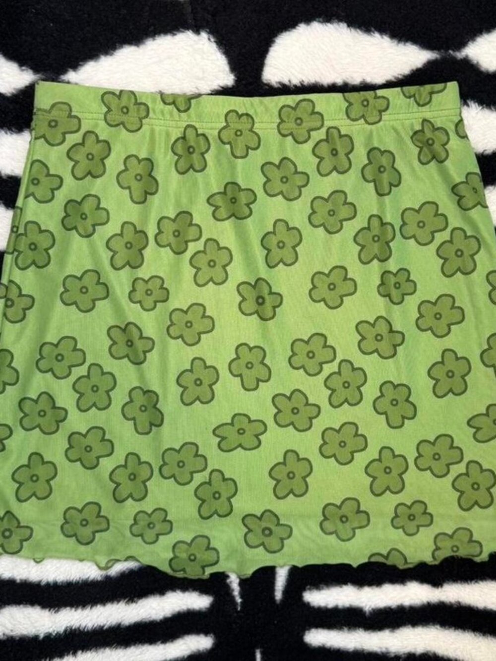 Y2K Lime Green Floral Mini Skirt | Retro 90s Stretch Pull On Skirt